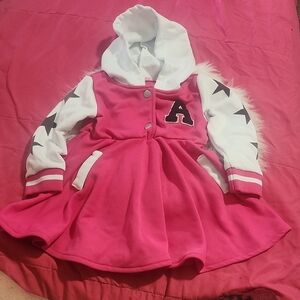 Shein 12-18 Months Hooded Jacket Dress with Star Sleeves Flare Letterman Dress